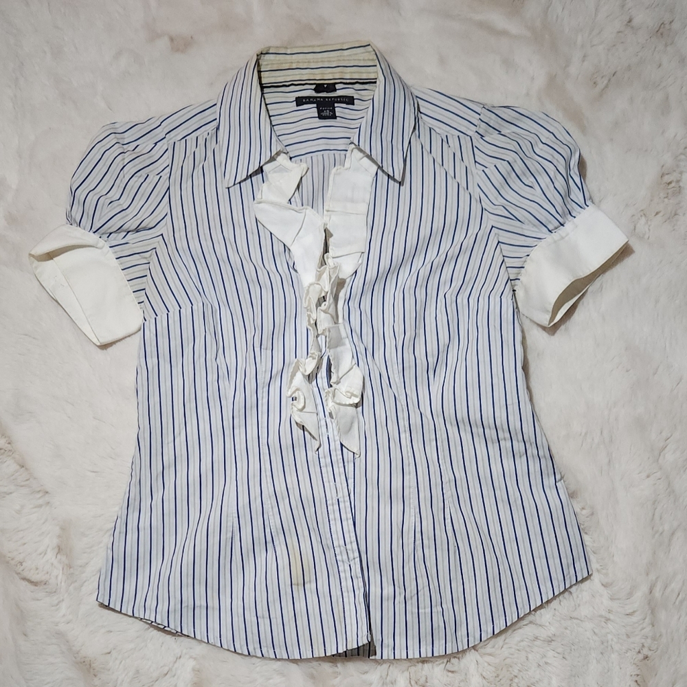 Banana Republic blue striped ruffled dress shirt